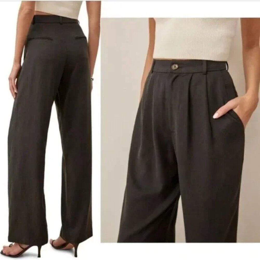 NEW Reformation Mason Black High Rise Trouser Pants Size 6 #2855 - Picture 2 of 10